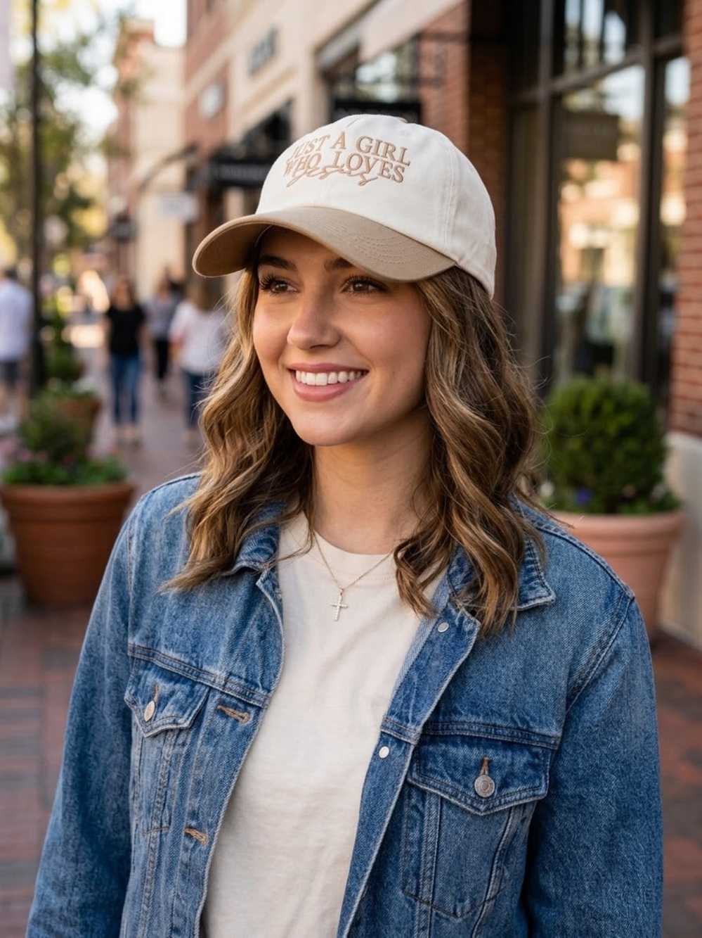 Beige Embroidered Baseball Cap - Women's Casual Hat Just a girl who loves Jesus